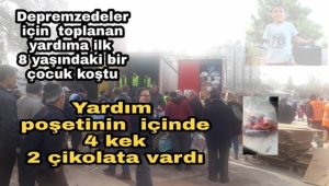 Karaman'da Depremzedelere yardım için ilk katkıda bulunanlardan 7-8 yaşlarındaki...