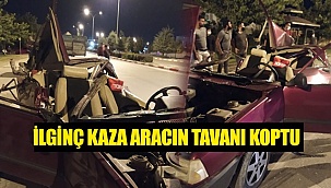 KALDIRIMDA DURAN RÖMORKA ÇARPTI ARACIN TAVANI KOPTU VE BU ARAÇTAN BURNU BİLE KANAMADAN ÇIKTI