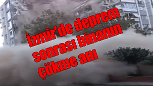 İzmir'de yaşanan 6.6 büyüklüğündeki depremin ardından bir binanın çöktüğü an,