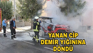 Karaman'da Park halindeki cip yanarak demir yığınına döndü
