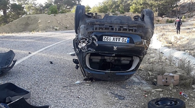 Karaman'da takla atan otomobilin sürücüsü kazayı hafif sıyrıklarla atlattı