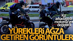 İstanbul trafiğinde “pes” dedirten görüntü: Kız arkadaşıyla motorda yer değiştirdi